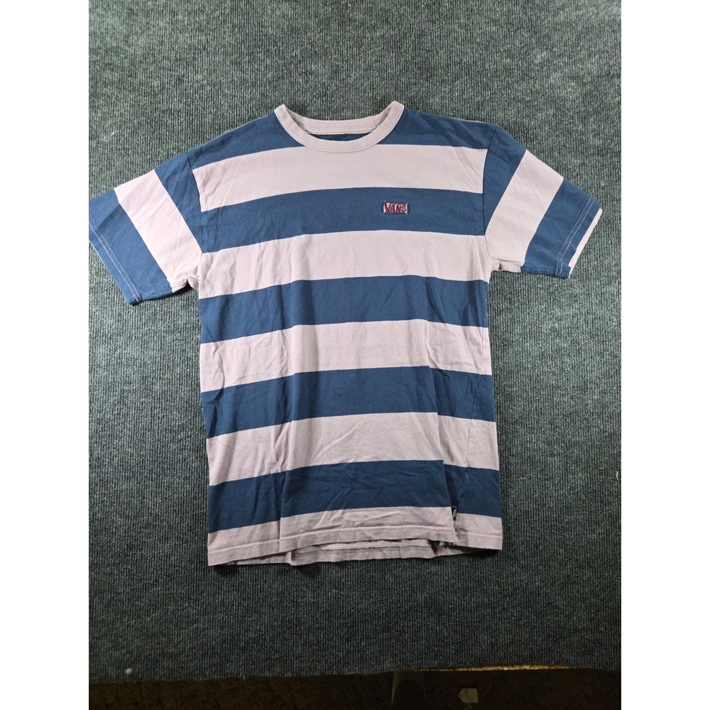 Vans Mens Medium Striped T-Shirt Navy Blue Lavender Purple Classic Fit Skater